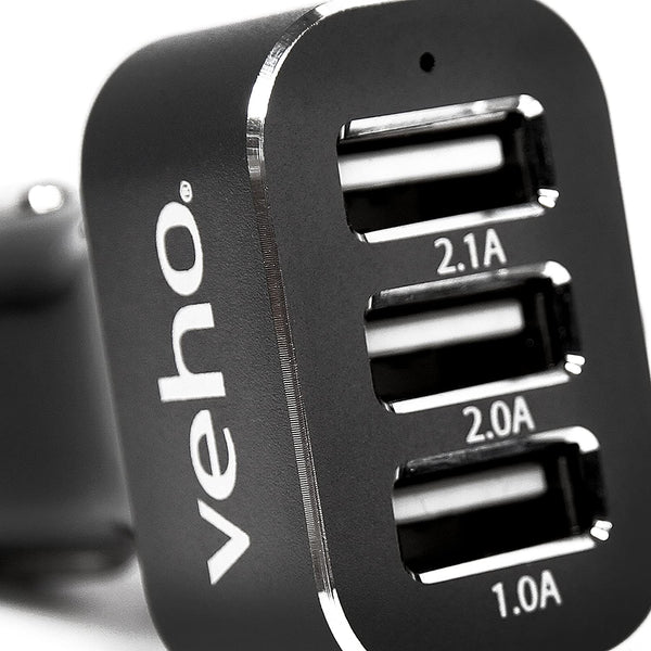 Veho Triple USB 5V 5.1A In-Car Charger for USB Cables | 3 Port - VAA-010
