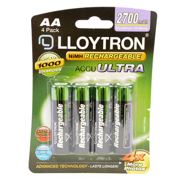 Lloytron Rechargeable AA & AAA Ni-Mh Batteries Accuultra | Various mAh - 4 Packs