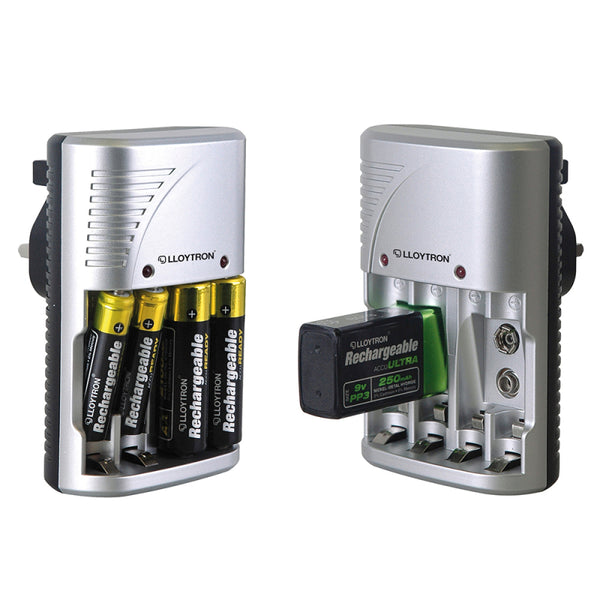 Lloytron 3-Piece Rechargeable Battery Bundle | Includes 4x AA, 4x AAA + Mains Battery Charger - B011 / B014 / B1502