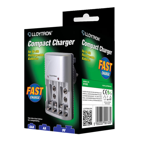 Lloytron 3-Piece Rechargeable Battery Bundle | Includes 4x AA, 4x AAA + Mains Battery Charger - B011 / B014 / B1502