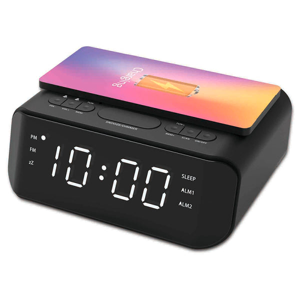 Groov-e Atlas Alarm Clock Radio with Wireless Charging Pad - Black - GVWC06BK