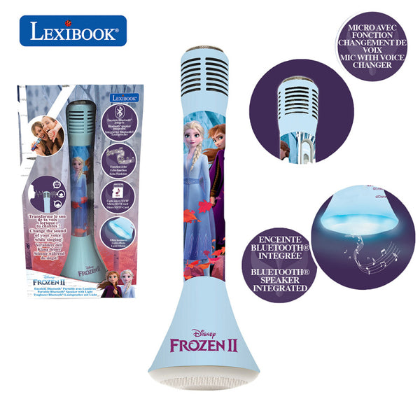 Lexibook Portable Bluetooth Kids Microphone for Singing | Built-in Light | 3W with Micro SD Slot - Frozen II - MIC210FZ