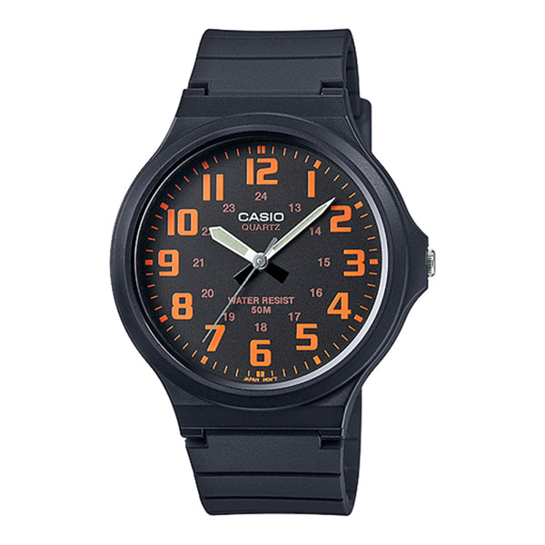 Casio Mens Analogue Watch with Resin Strap - Black/Orange - MW-240-4BVEF