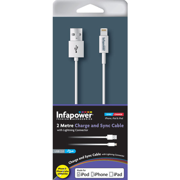 Infapower Apple Lightning to USB 2.0 Cable (2 Metre) - White - P030