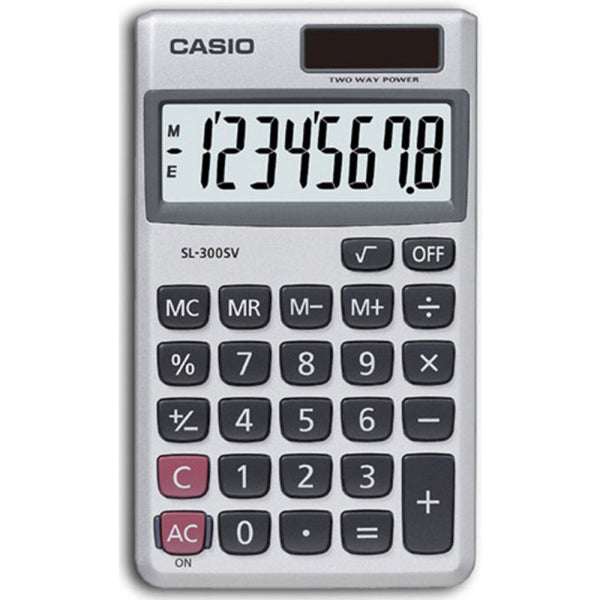 Casio SL300 Pocket Calculator with 8-Digit Display and 3-Key Memory - Silver - SL300SV