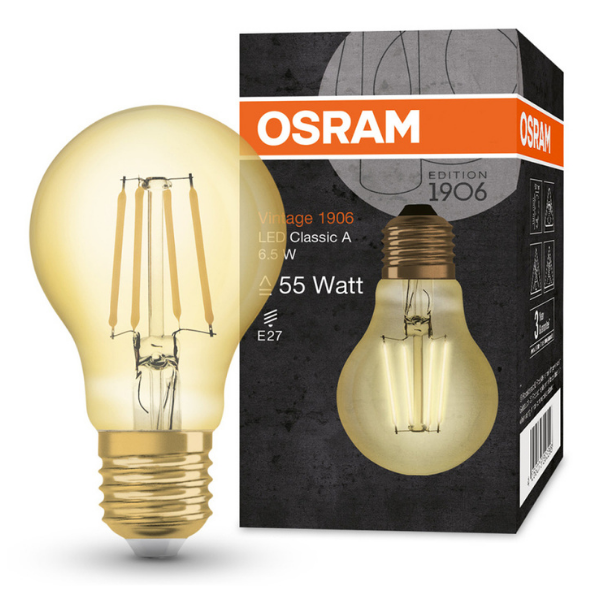 Osram 1906 LED E27 Vintage Filament Glass GLS ES Bulb 51W - Gold - LV293298