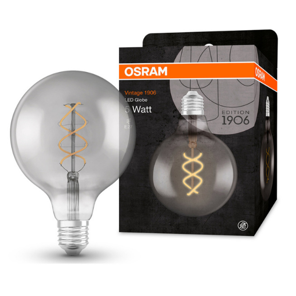 Osram 1906 LED E27 Vintage Spiral Filament Glass ES Bulb Globe 25W - Smoke - LV269989