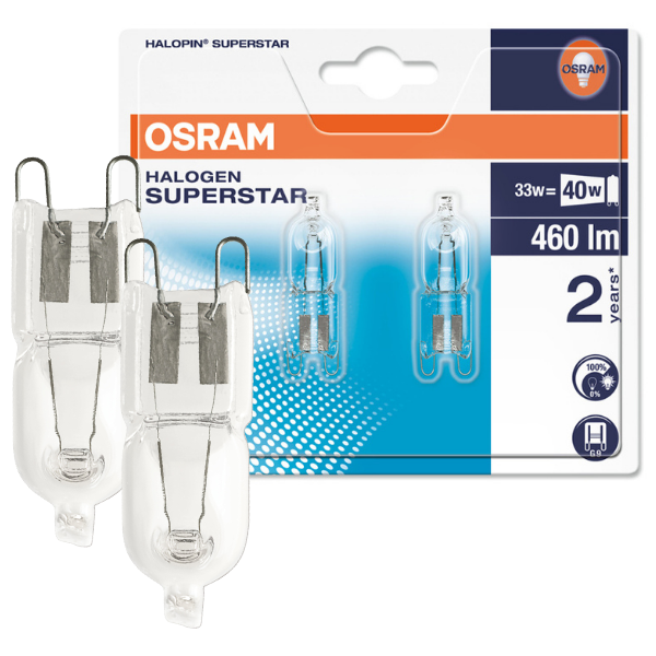 Osram Halogen G9 Capsule Light Bulb Clear 33W (2 Pack) - Warm White - LV195370