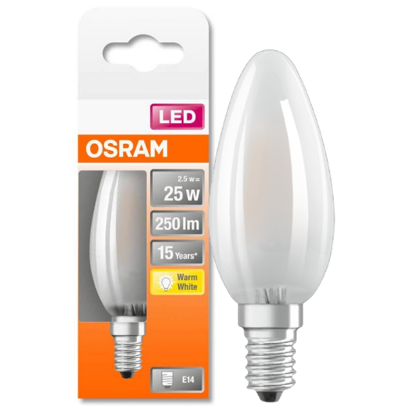 Osram LED E14 Monochrome Filament SES Light Bulb Candle 25W - Warm White - LV436664