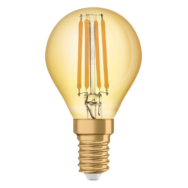 Osram 1906 LED E14 Vintage Filament Glass SES Light Bulb | Mini Globe 25W - Gold - LV293496