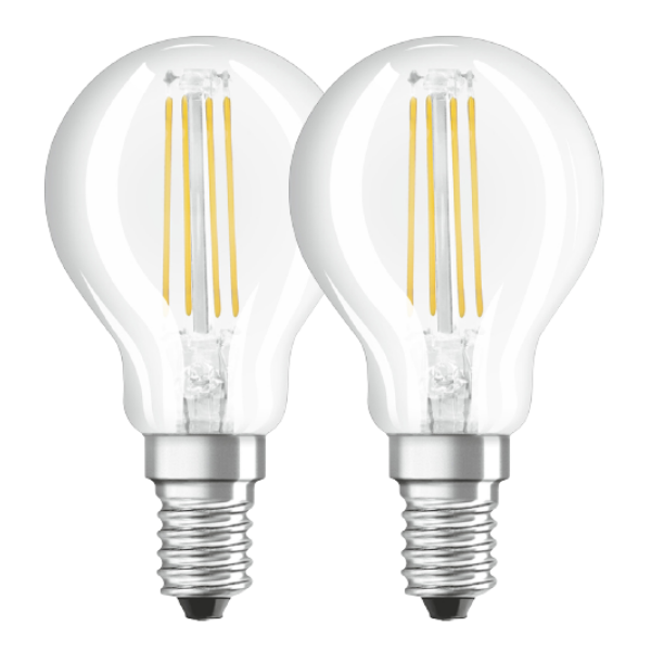 Osram LED E14 Filament Glass SES Light Bulb Clear 40W (2 Pack) - Warm White - LV434288