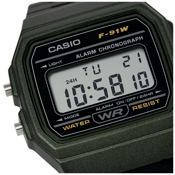 Casio Collection Casual Digital Unisex Watch - Black/Green - F-91WM-3AEF