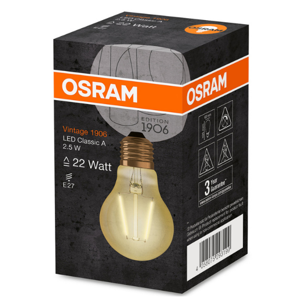 Osram 1906 LED E27 Vintage Filament Glass GLS ES Bulb 21W - Gold - LV293199