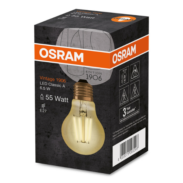 Osram 1906 LED E27 Vintage Filament Glass GLS ES Bulb 51W - Gold - LV293298