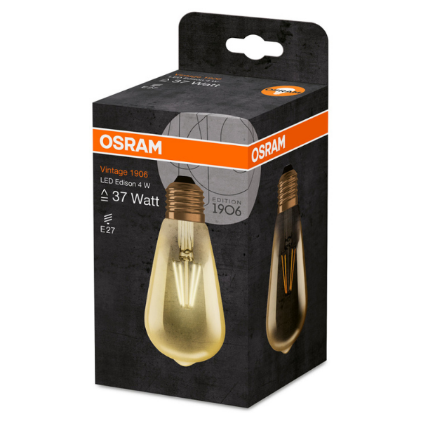 Osram 1906 LED E27 Vintage Filament Glass Edison ES Bulb 37W - Gold - LV962095