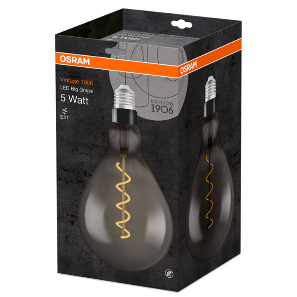 Osram 1906 LED E27 Vintage Spiral Filament Glass GLS ES Bulb 15W - Smoke - LV269903