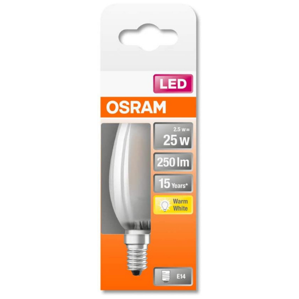 Osram LED E14 Monochrome Filament SES Light Bulb Candle 25W - Warm White - LV436664