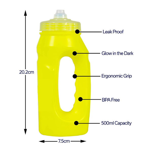 Plantronics BackBeat Fit GLOW in the Dark Drinks Bottle with One-Way Valve Spout | 500ml | High Visibility | for Walking, Jogging or Running – BBFIT/GLOW