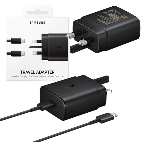 Samsung Super Fast 45W 3-Pin Wall Charger 2.0 with USB Type-C to Type-C Cable (5 A) - Black - EP-TA845XBEGGB