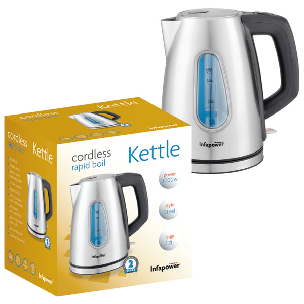 Infapower Rapid Boil Cordless Kettle 1.58L 3000w - Stainless Steel - X504