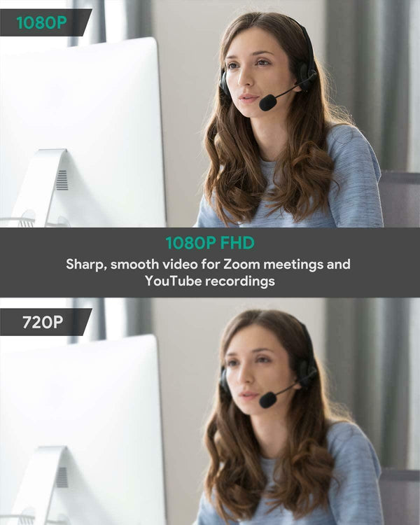 Aukey Full HD 1080p Webcam (USB) for Video Chat with Stereo Microphone - Black - PC-LM1E