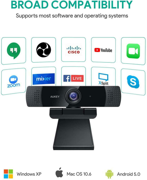 Aukey Full HD 1080p Webcam (USB) for Video Chat with Stereo Microphone