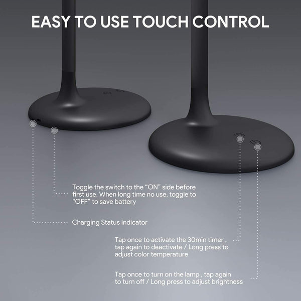 Gladle LED Desk Table Lamp | Daylight, Warm White, Dimmable, 360° Flexible Neck - Black - GL-LT001