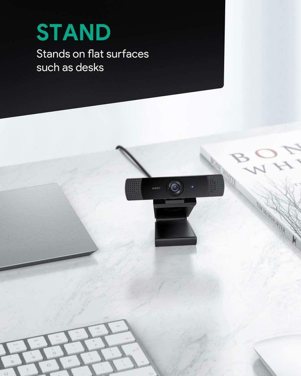 Aukey Full HD 1080p Webcam (USB) for Video Chat with Stereo Microphone - Black - PC-LM1E