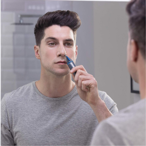 Remington NE3850 Mens Battery Operated Nose, Ear and Eyebrow Hair Trimmer Showerproof - Blue/Grey