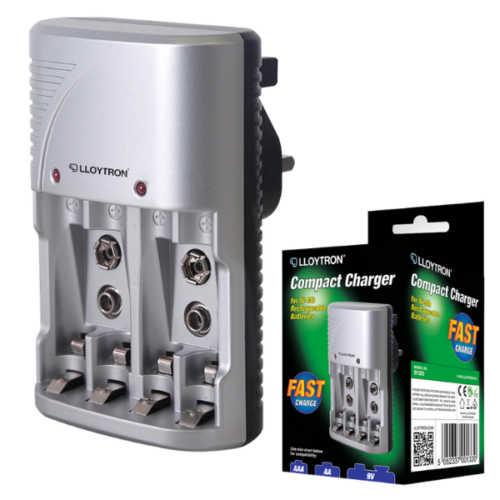 Lloytron 2-Piece Rechargeable Battery Bundle | Includes 4x AA + Mains Battery Charger - B011 / B1502