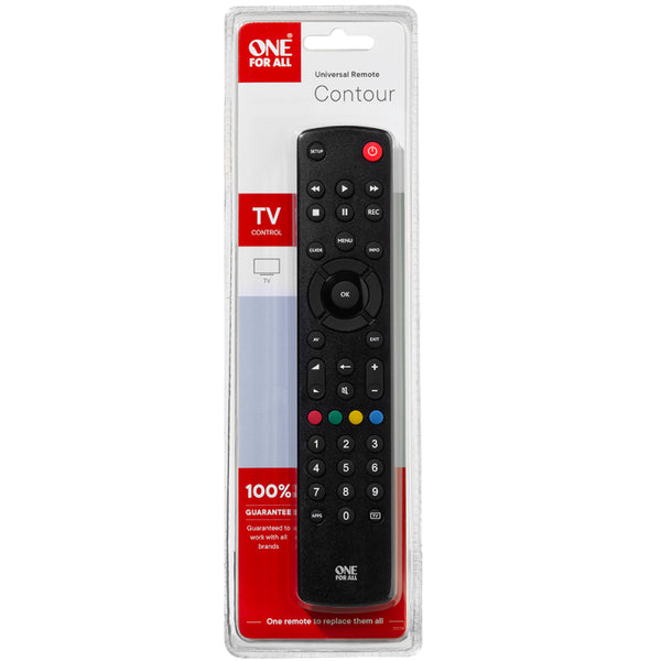 One For All Contour TV Universal Remote Control | Replacement for all types of TVs - Black - URC1210