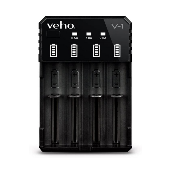 Veho V-1 USB Rechargeable 5V/2A Battery Charger | x4 Channels | LED Display - VPP-011-V1